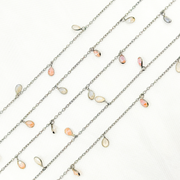 Coated Multi Moonstone Pear Shape Dangle Oxidized Wire Chain